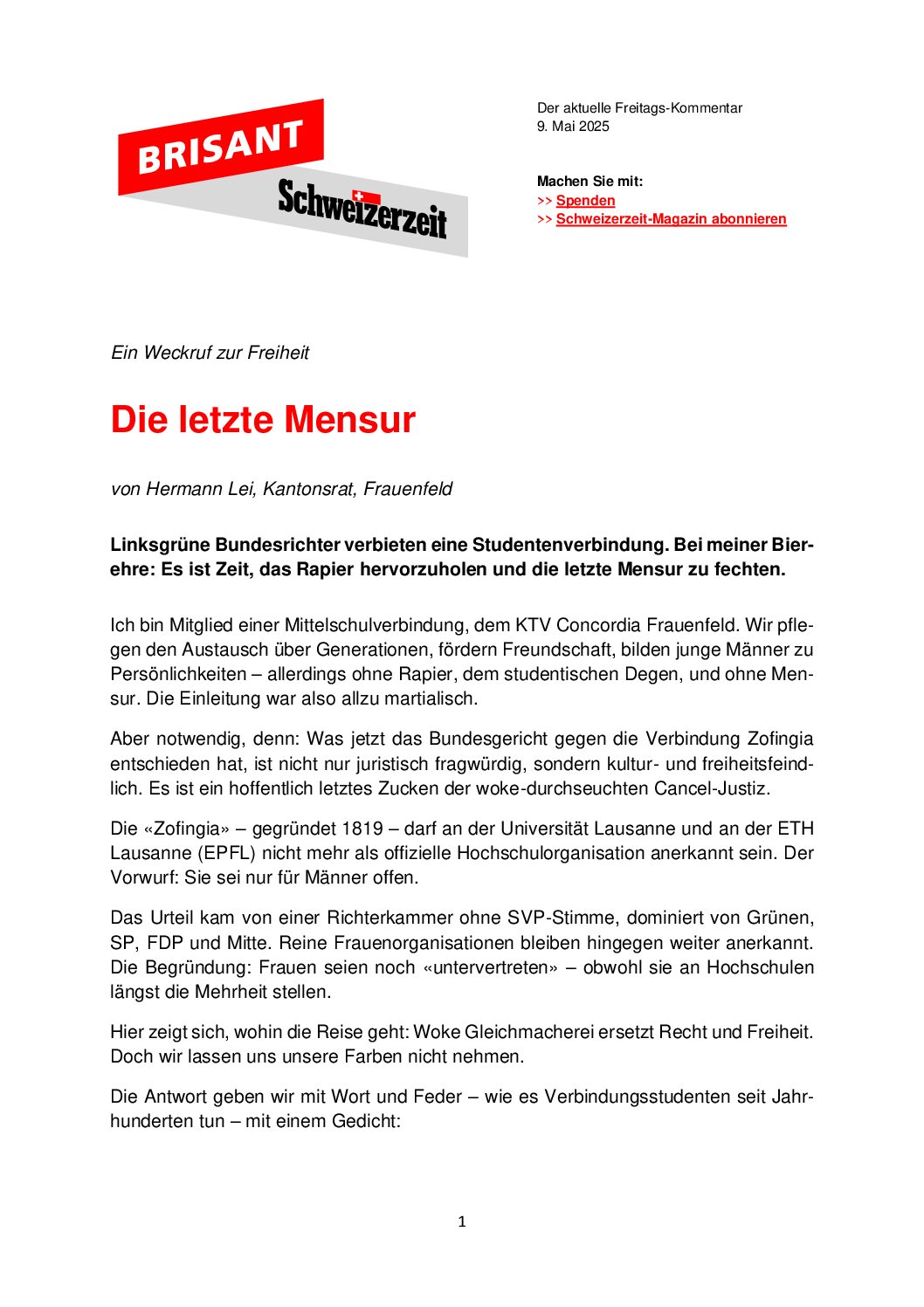 12.5.25 Die letzte Mensur