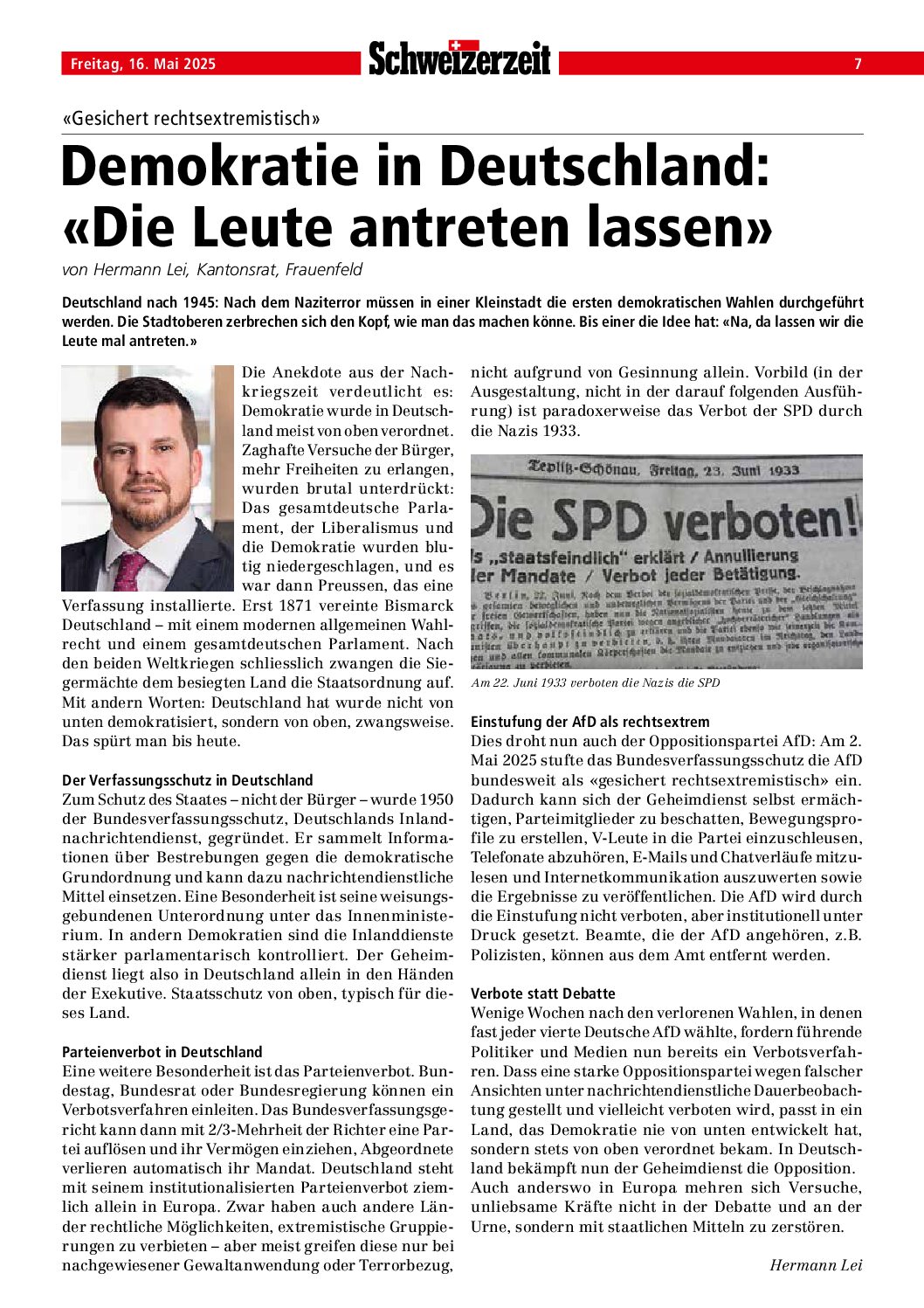 25.5.25 Demokratie in Deutschland: «Die Leute antreten lassen»